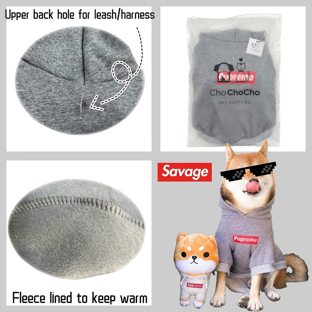 Pup Dog Hoodie, Cat Hoodies - Stylish Streetwear Sweatshirt, Cotton Pet Clothing for Dog Cat Puppy Small Medium Large (5XL) - Gray