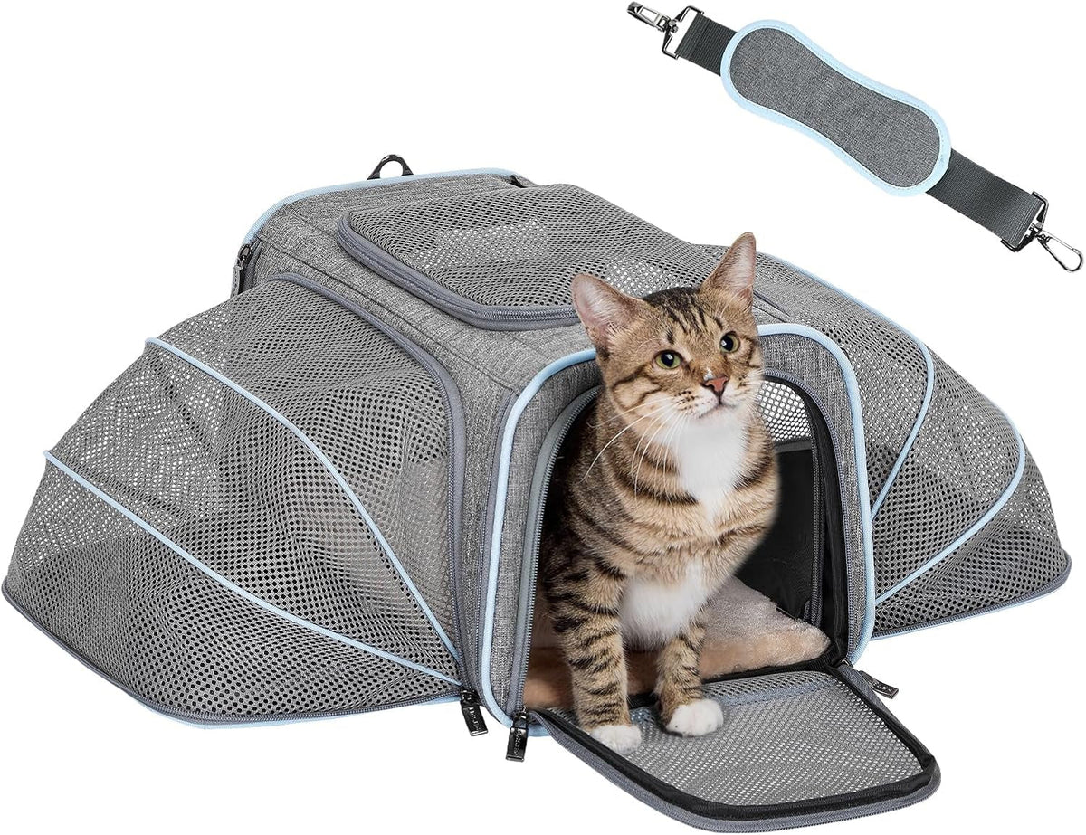 Expandable Small Cat Carriers Dog Carrier, Airline Approved Soft-Sided Portable Washable Pet Travel Carrier with Two Extension up to 9LB