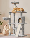 63.5In Multi-Level Cat Tree Tower Condo with Scratching Posts, Platform & Hammock, Cat Activity Center Play Furniture for Kittens, Cats, and Pets