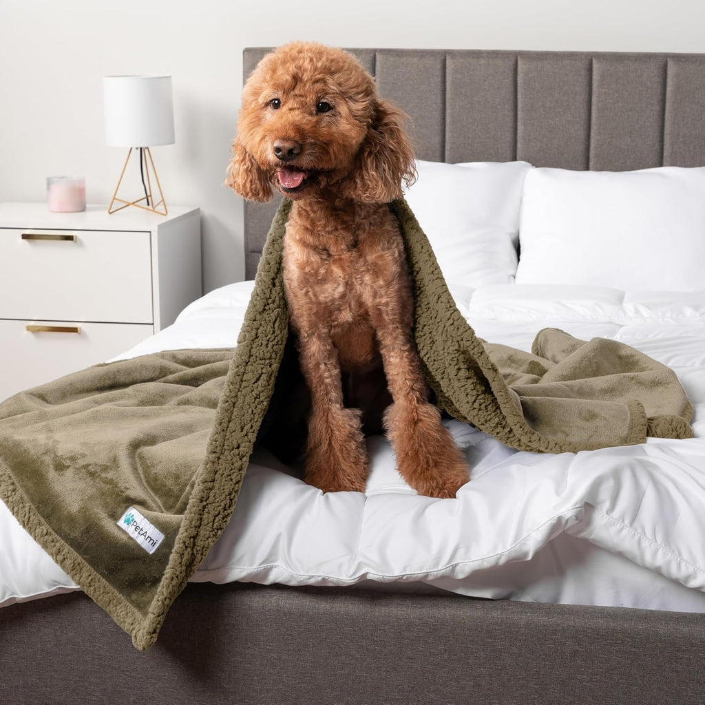 Waterproof Dog Blanket for Medium Large Dog Puppy Cat Throw for Couch Cover Leakproof Protection, Sherpa Fleece, Reversible Soft Washable 60X40 Taupe Taupe