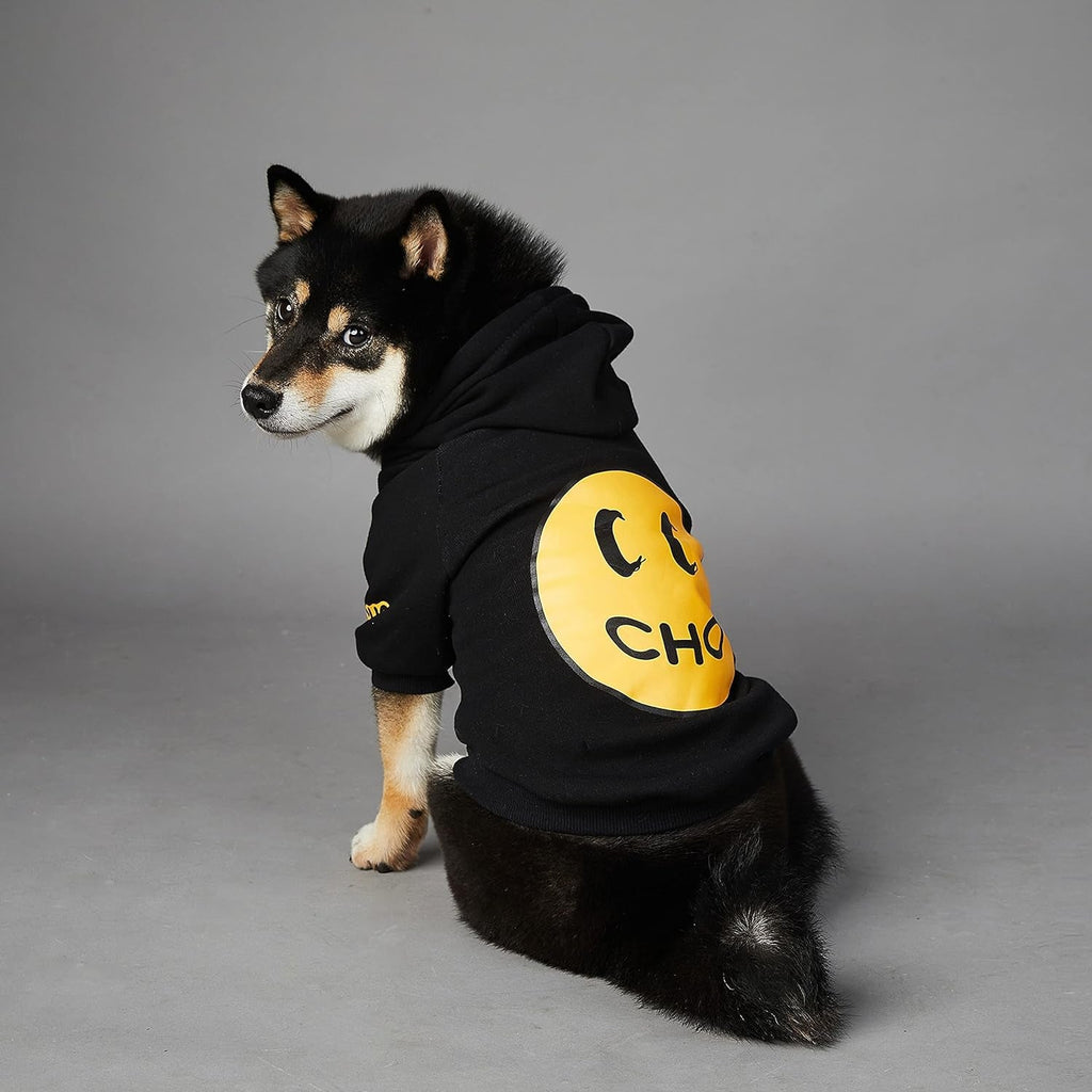 Smiley Dog Hoodie Stylish Dog Clothes Smiley Face Sweater Cotton Sweatshirt Fashion Outfit for Dogs Cats Puppy Small Medium Large (2XL, Black)