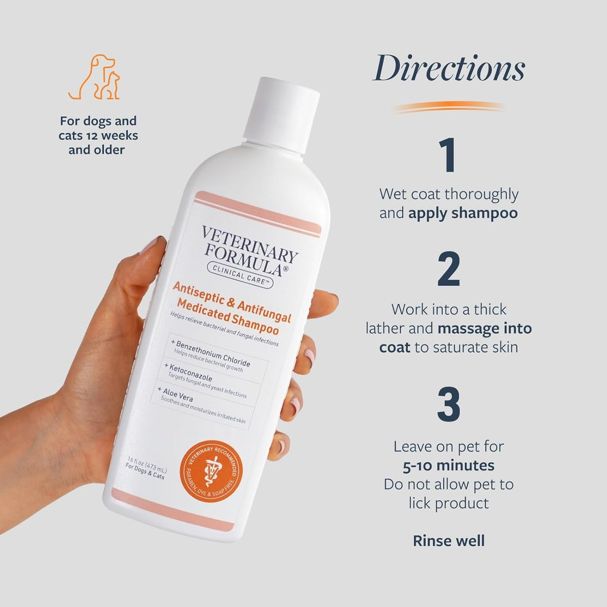 Veterinary Formula Clinical Care Pet Shampoo for Dogs & Cats - 16 Fl Oz, Paraben & Soap-Free