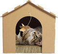 Cardboard Cat House Gingerbread House, Cat Hideout Scratcher with Detachable Hanging Toys