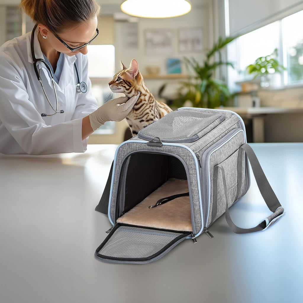 Expandable Small Cat Carriers Dog Carrier, Airline Approved Soft-Sided Portable Washable Pet Travel Carrier with Two Extension up to 9LB