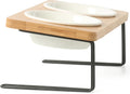 Elevated Tilted Ceramic Cat Bowls with Bamboo Stand - Perfect Feeder Set for Cats and Small Dogs