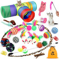 Ultimate 32-Piece Cat Toy Set with Rainbow Tunnel, Feather Teasers, Crinkle Balls & Spring Toys for Endless Fun!