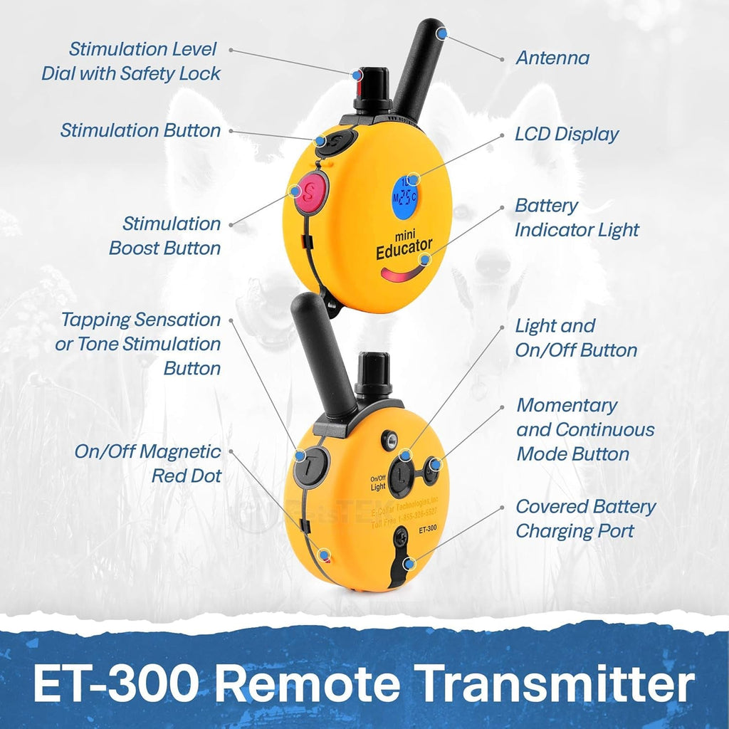 Educator ET-300 Mini E-Collar Dog Training Remote – 1/2 Mile, Waterproof, 100 Levels
