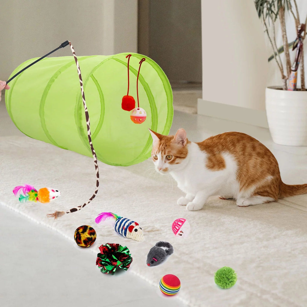 Ultimate 21-Piece Cat Toy Set - Interactive Tunnel, Fluffy Mice, and Crinkle Balls for Endless Fun!