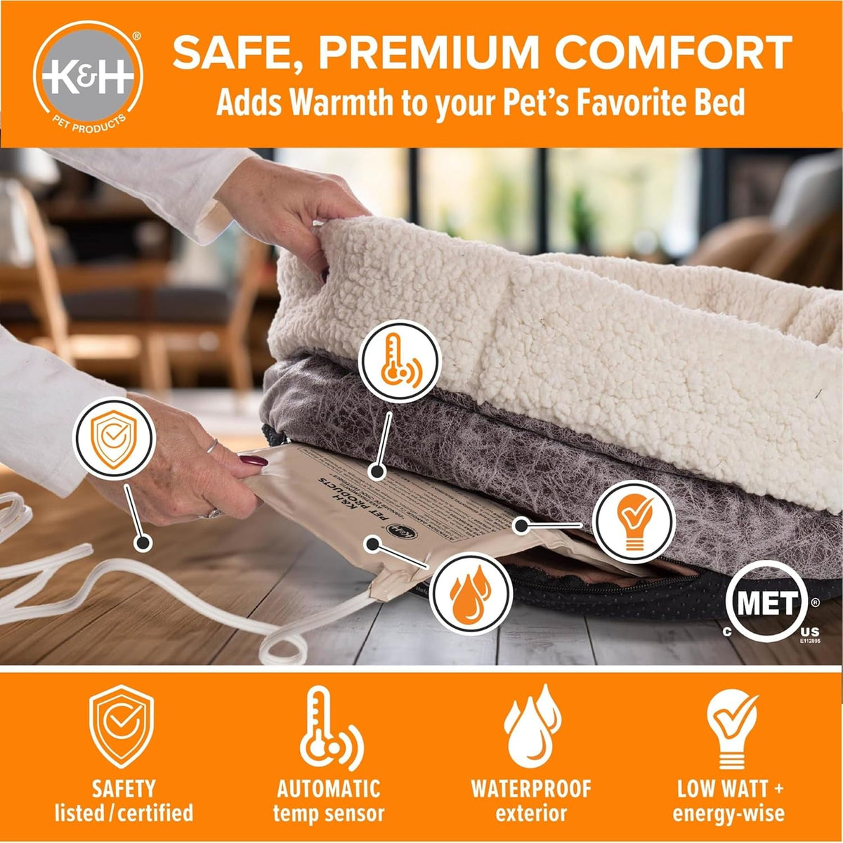 Heated Pet Bed Warmer - Waterproof Indoor Warming Pad Insert for Cats and Dogs, Automatic Temperature Control, Safety Listed - Extra-Large 25.5 x 15.75 Inches, Tan