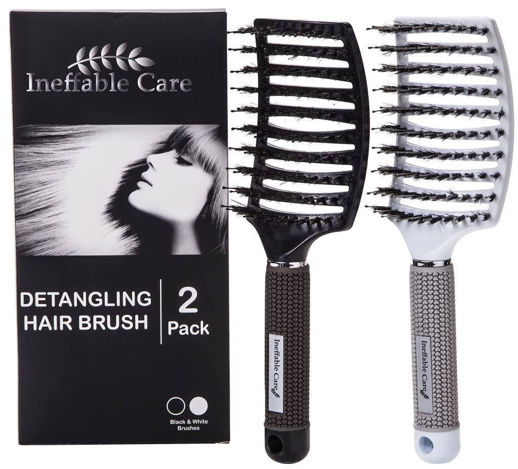 Professional Boar Bristle Hair Brush Set – Curved and Vented Detangling Brushes for All Hair Types – Ideal Gift Kit for Women