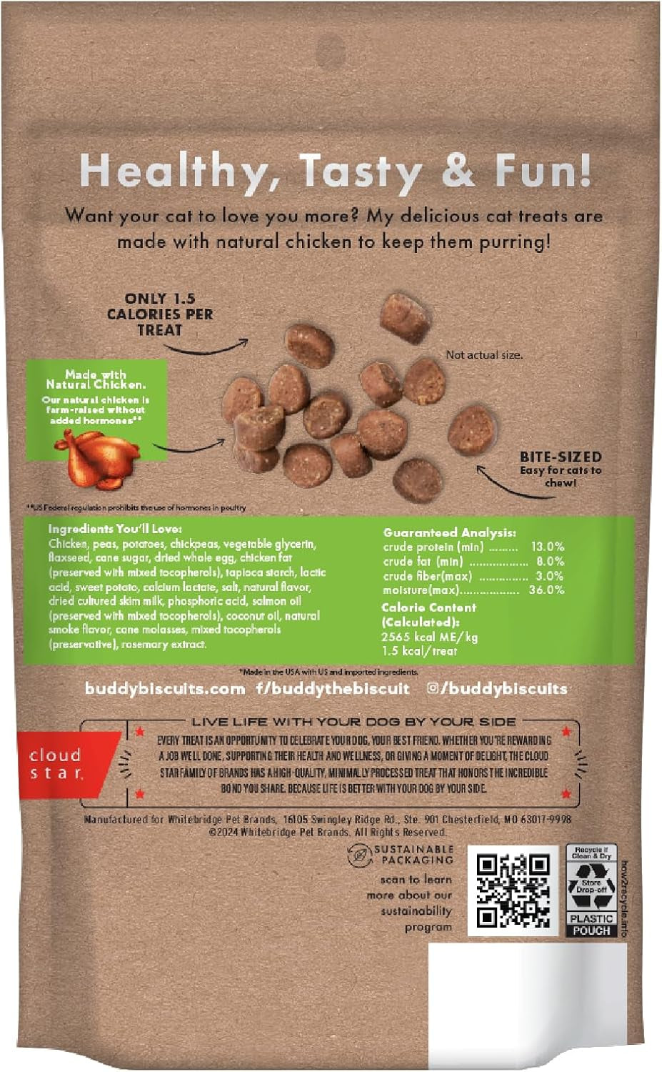 3 Oz Pouch of Grain Free Soft & Chewy Cat Treats Made with Natural Tender Chicken