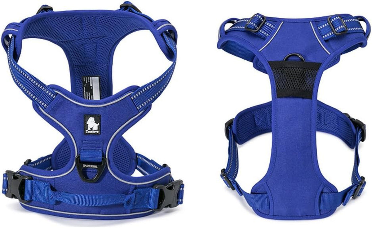 Adjustable No-Pull Reflective Dog Harness - Comfortable Control Vest in Royal Blue (Large)