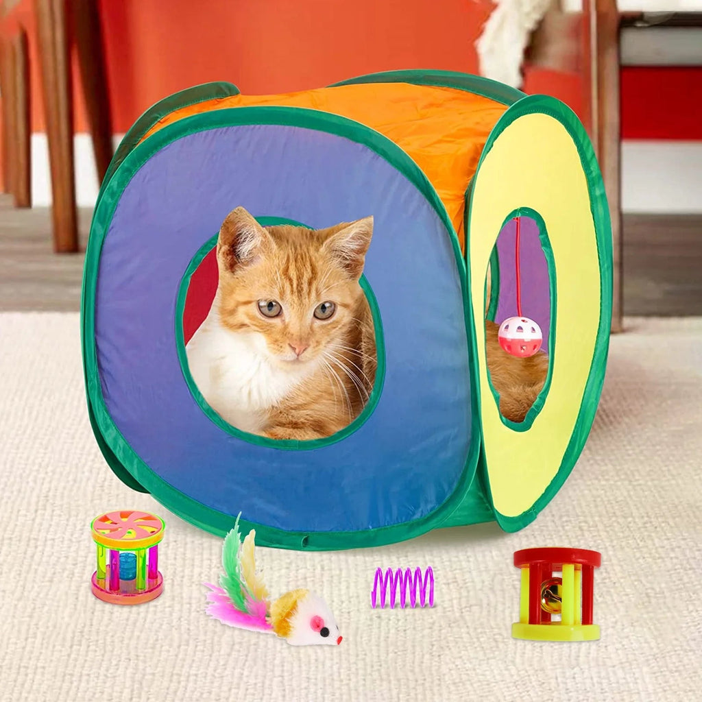 15PCS Cat Toys Kitten Toys Combination Tunnel Interactive Cat Toys Cat Tunnel Tease Cat Stick Colorful Mouse Plush Ball Bell Ball for Cats