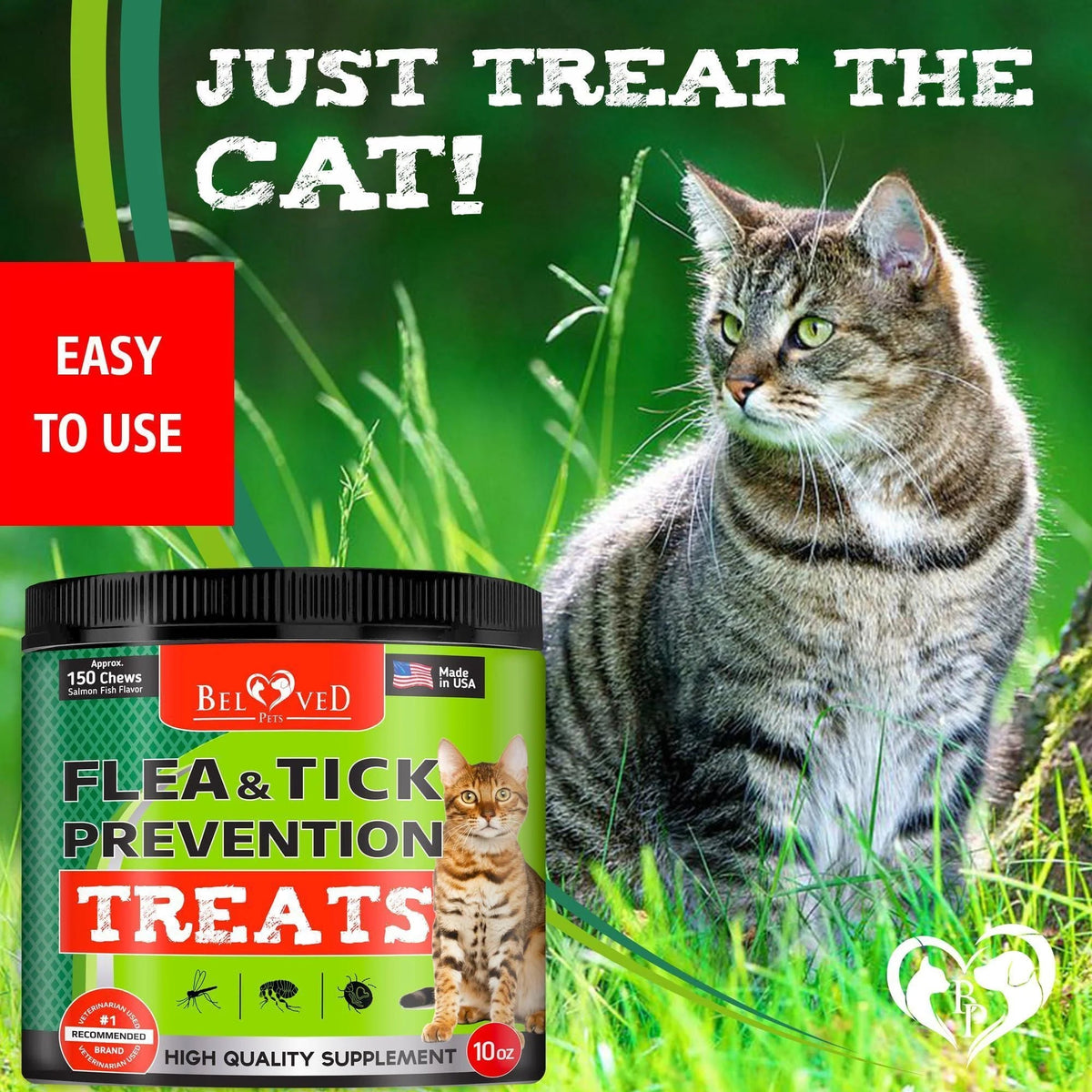 Natural Flea & Tick Chewable Treats for Cats - Salmon Flavor, Daily Soft Chews