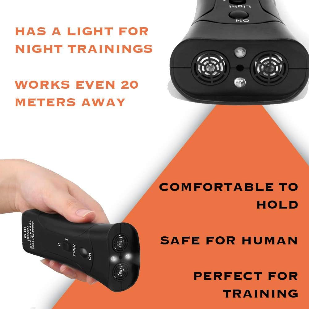 Ultrasonic Dog Bark Control Device – Handheld Trainer with LED Flashlight & Wrist Strap