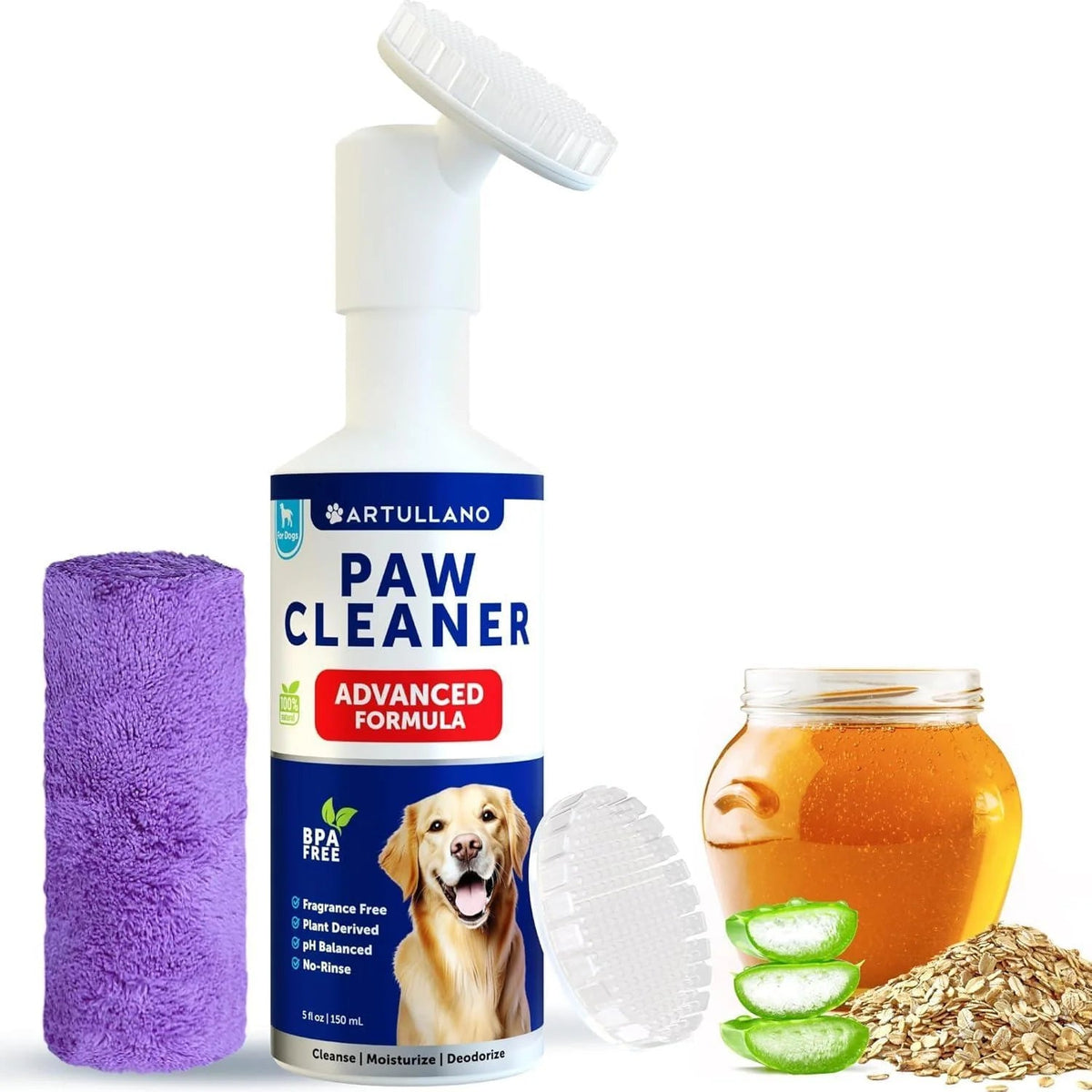 Paw Cleaner for Dogs Silicone Brush and 5Fl Oz No Rinse Foaming Cleanser