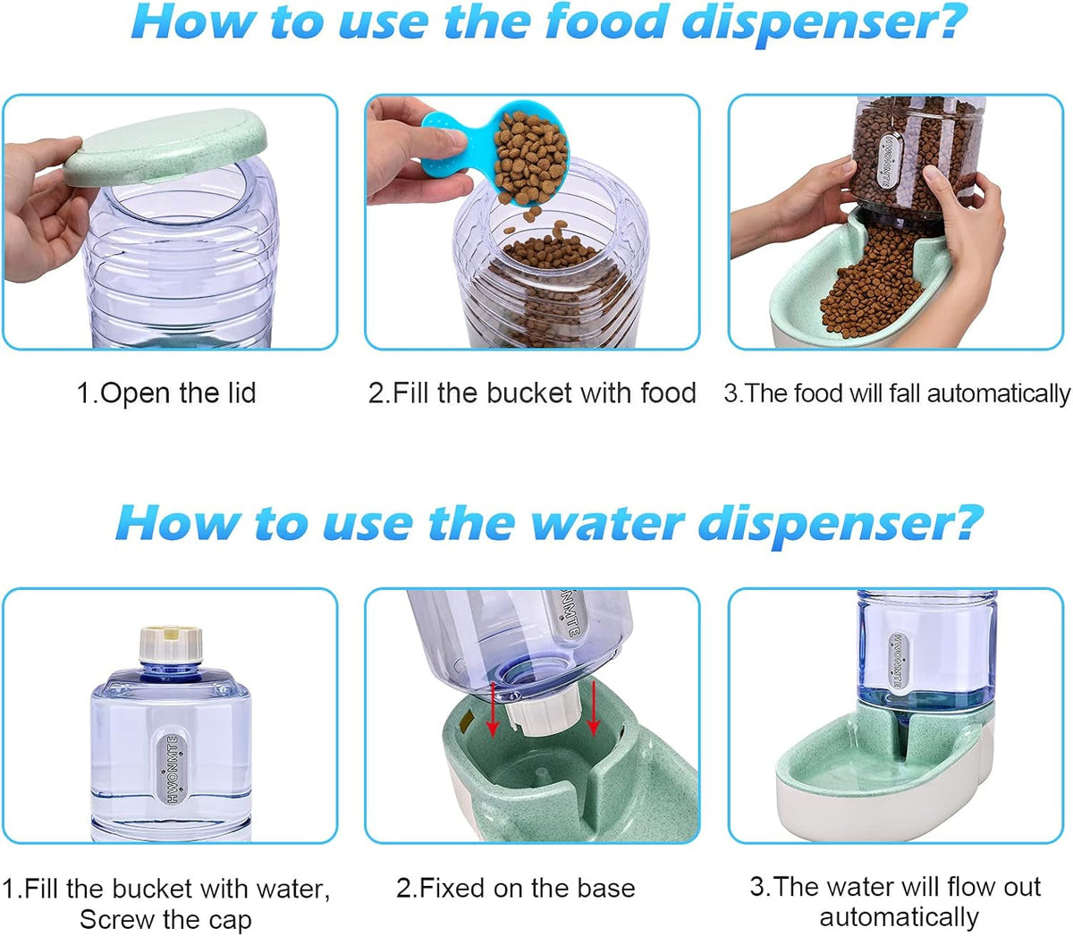 Automatic Pet Feeder & Water Dispenser Set - 1 Gallon Each for Dogs & Cats