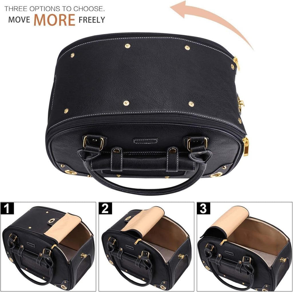Dog Carrier Purse, Pet Carrier, Foldable Waterproof Premium PU Leather Pet Travel Portable Bag Carrier for Cat and Small Dog Home & Outdoor Small Black