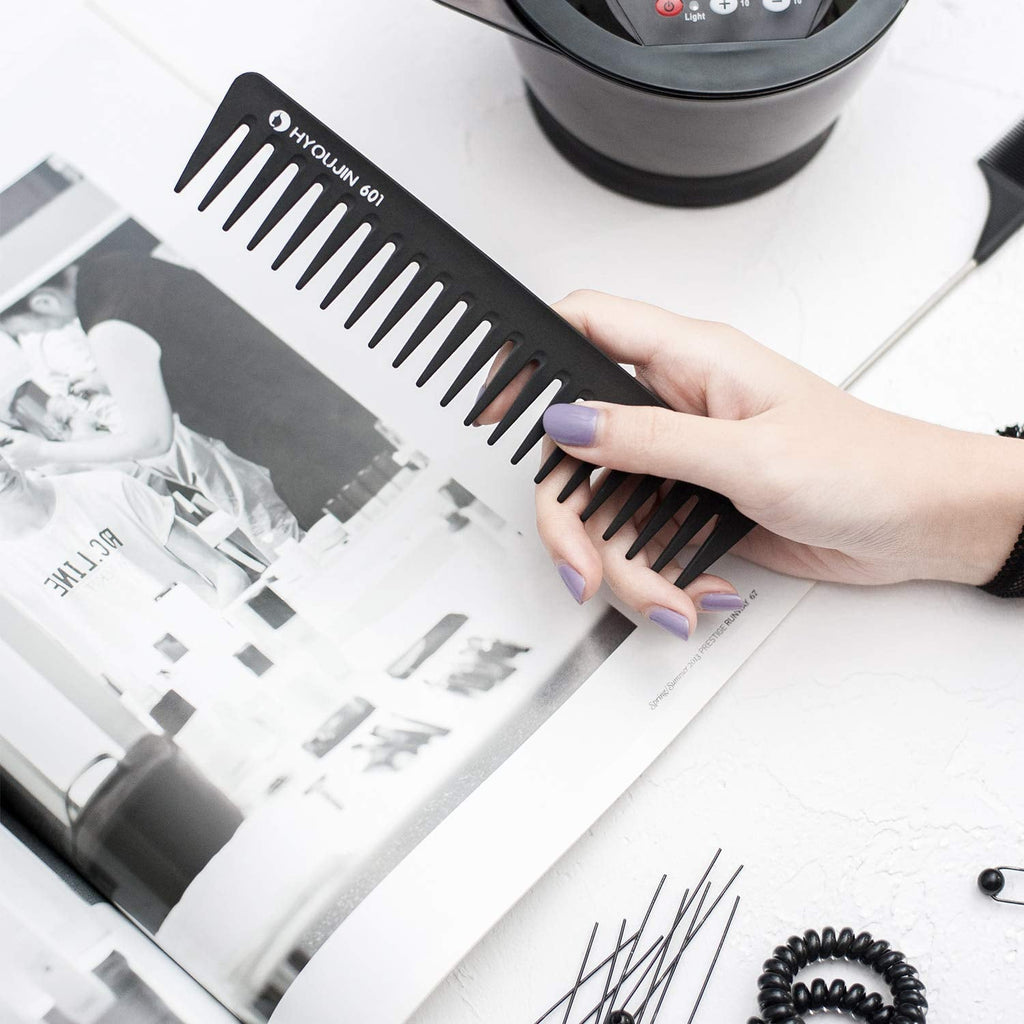 601 Black Carbon Wide Tooth Comb Detangling Comb Detangler Hair Comb for Long Wet Hair Hair Straighten Curly Hair 230℃ Heat Resistan