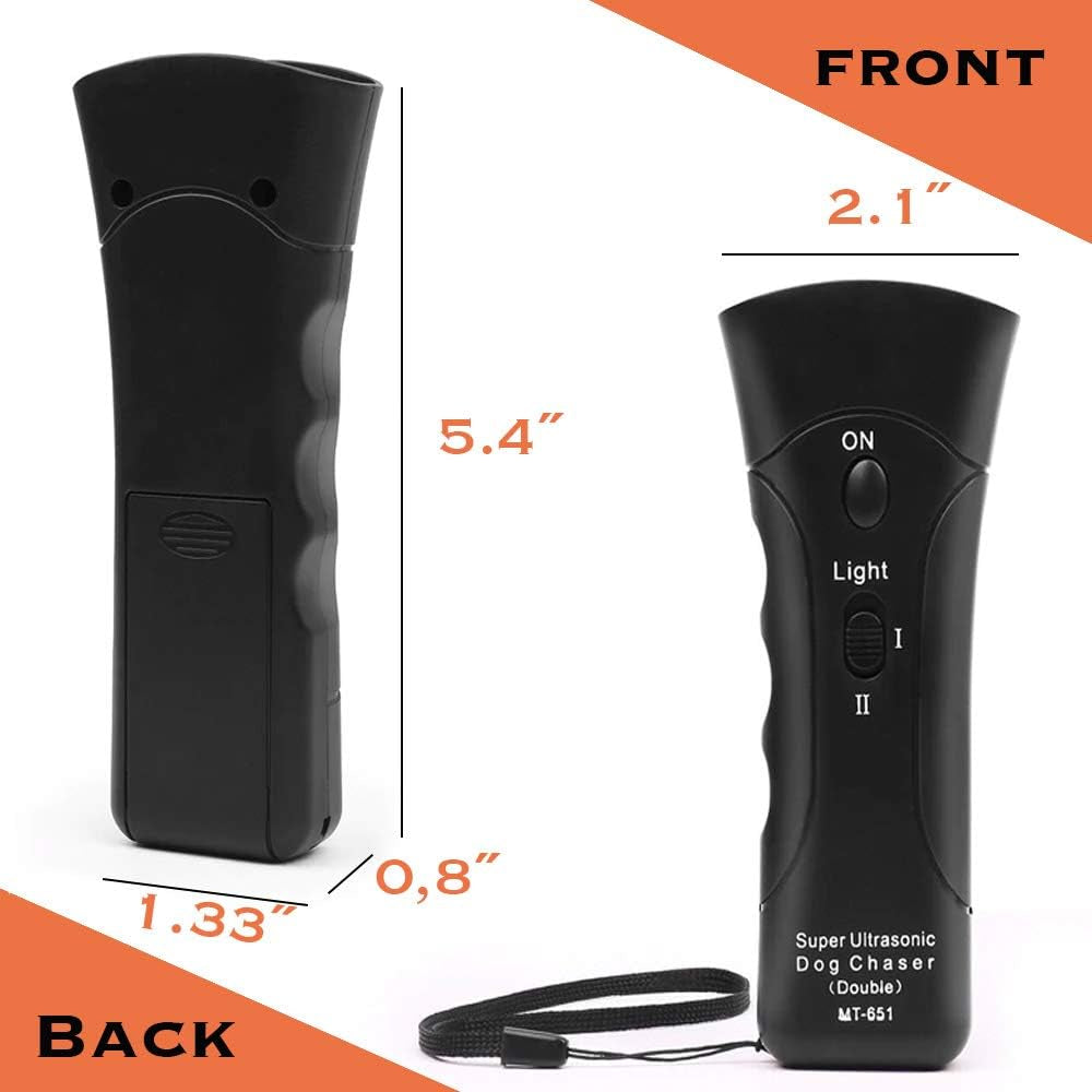 Ultrasonic Dog Bark Control Device – Handheld Trainer with LED Flashlight & Wrist Strap