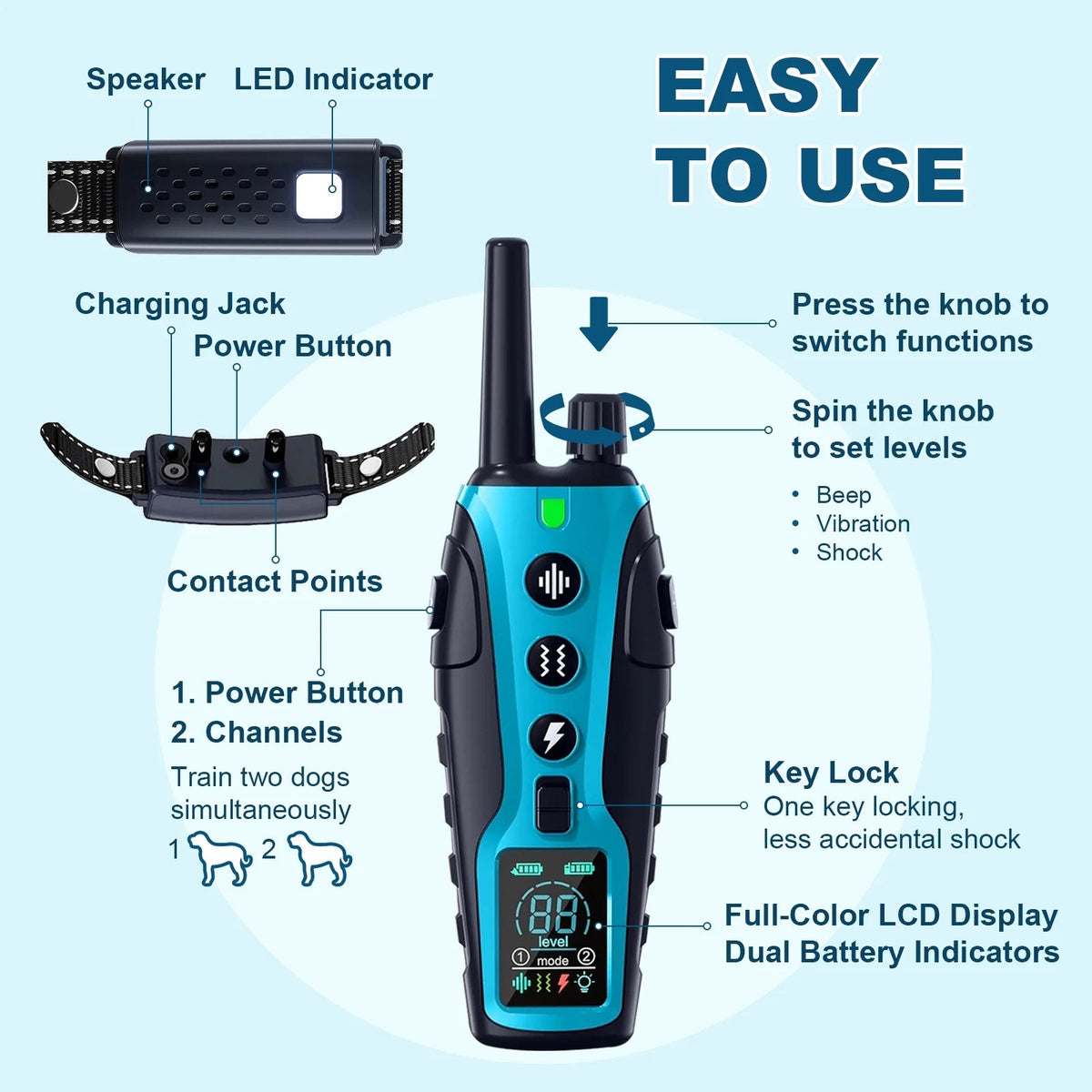 Dog Shock Collar - 4000FT Dog Training Collar with Remote Control for Small Medium Large Dogs, Beep (1-8) Vibration (1-16) Safe Shock (1-99) Modes and Flashing Light